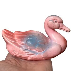 Celluloid Duck Rattle Vtg 1950s Irwin Pink Swan Baby Shaker Mid Century Toy READ